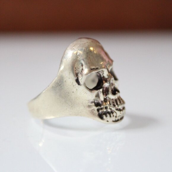 Heavy Skull Ring Silver 925 11.63g Gothic Biker Punk Size 10 Cracked Design - Picture 3 of 9
